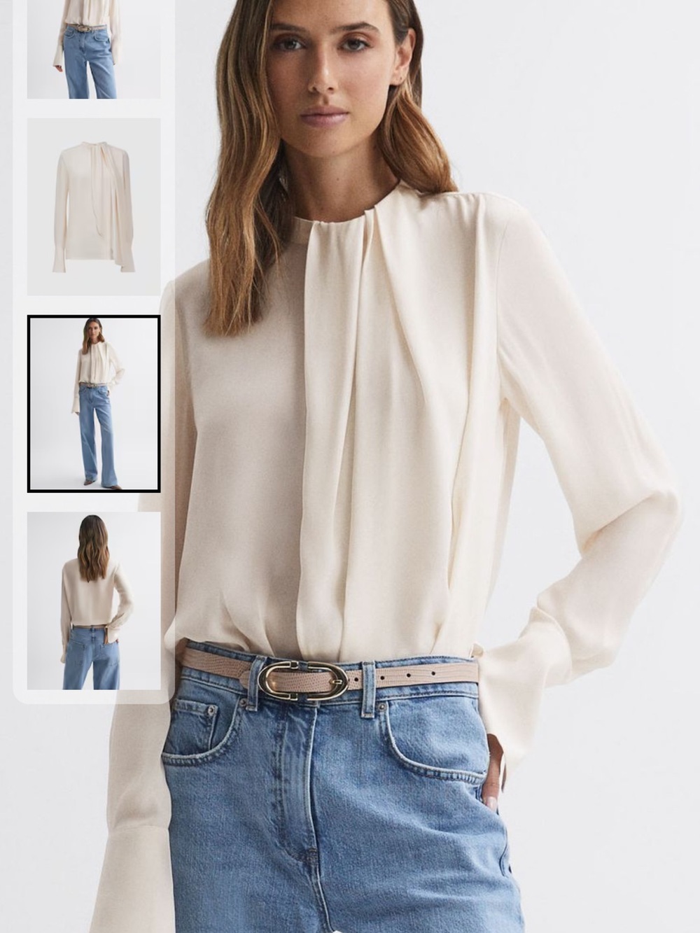 Reiss  Paloma Cream Pleated-Neck Long Sleeve Blouse size 0
